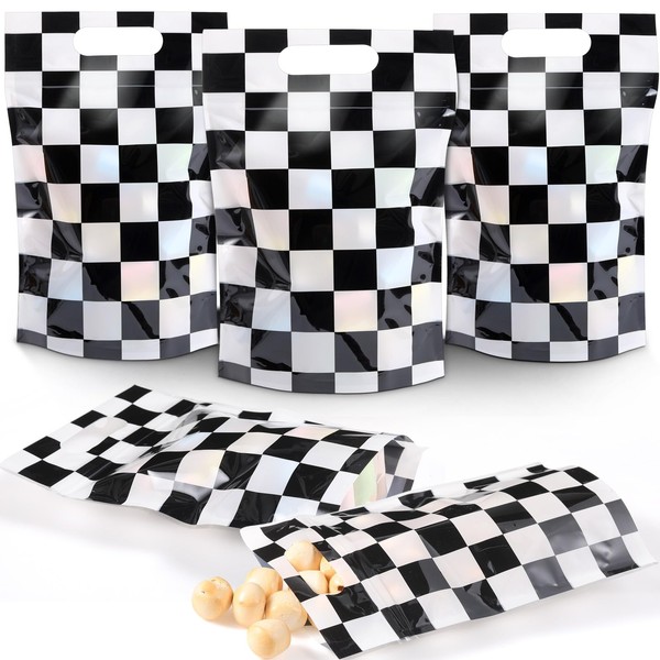 Teenyyou 60 Pcs Checkered Race Sealing Gift Bags Plastic White