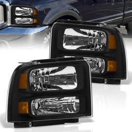 AJP Distributors Black Housing Clear Lens Amber Reflector Signal Headlights Head Lights Assembly Lamps Pair Compatible/Replacement For Excursion F250 F350 F450 F550 Super Duty 2005 2006 2007 05 06 07