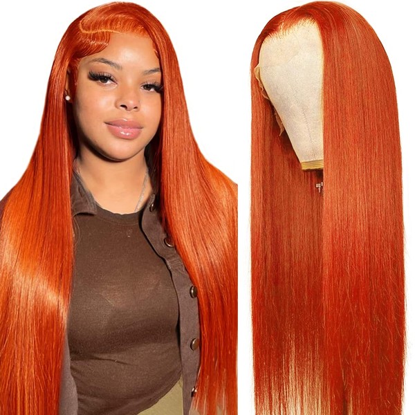 Real Hair Wig, Human Hair Wig, Ginger Orange #350, Straight, 13 x 6 HD Lace Front Wig, Human Hair, Ginger Orange Wig, Plucked Bresilienne Wig for Women with Baby Hair, HD Lace Wig, Human Hair Wig, 30