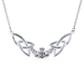 Personalize Traditional Irish BFF Celtic Trinity Friendship Love Knot Claddagh Necklace Station Pendant For Women Teen .925 Sterling Silver Customizable