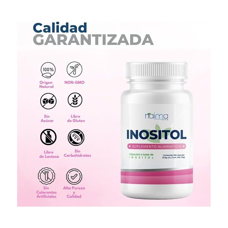 NAIMA Inositol, 100 Cápsulas | Suplemento Alimenticio 100% Puro| Ingredientes