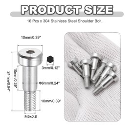 MECCANIXITY 16 Pcs 304 Stainless Steel Shoulder Bolt 6mm Shoulder Dia 10mm Shoulder Length M5x0.8 Thread Hex Socket Shoulder Bolts for Hydraulic Injection Molding Machinery Industries