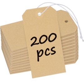 Uniclife 200 Pcs Kraft Tags Blank Shipping Tags with Elastic String Attached Hanging Paper Tags with Reinforced Eyelet Large Marking Tags Price Tags Inventory Label Tags, 4.7" x 2.36"