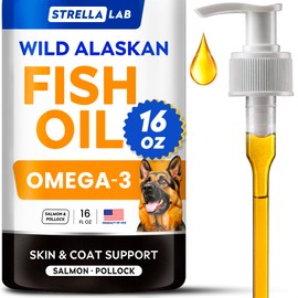 STRELLALAB Fish Oil for Dogs & Cats - Natural Omega-3 - Skin & Coat Support - Liquid Food Supplement for Pets - Natural EPA + DHA Fatty Acids for Joint Function, Immune & Heart Health 16oz - Pollock