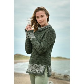 Aran Crafts Women's Ranelagh Jacquard Jumper, Green (Army Green)