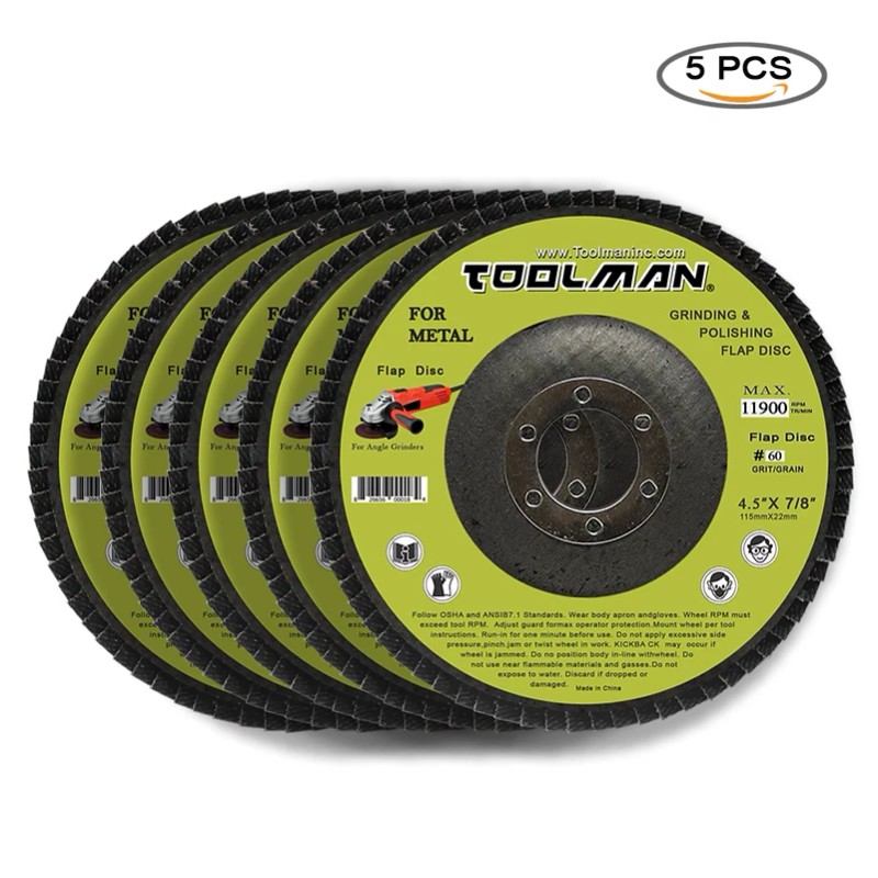Toolman 4.5" 60 Grit Sanding Flap Discs 5PC 7/8" Arbor