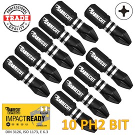 10 x SabreCut SCPH225_10 25mm PH2 Impact Screwdriver Driver Bits Set Single Ended Phillips No.2 Heavy Duty
