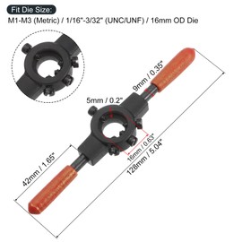 sourcing map Die Stock Handle Wrench, for Metric M1-M3 (Metric) / 1/16"-3/32" (UNC/UNF) / 16mm OD Round Dies, 16mm x 5mm Threading Die Holder with Plastic Handle