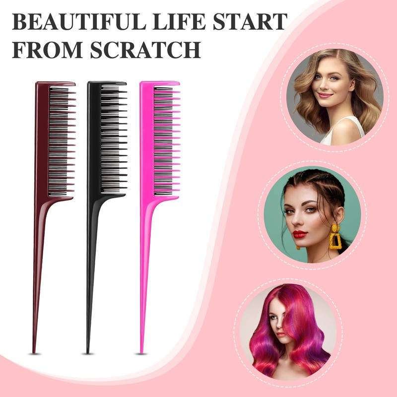 Leinuosen 3 Pcs Triple Teasing Comb Rat Tail Comb Tool