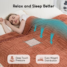 Cottonblue Jacquard Weighted Blanket for Adults 15 lbs Queen Size, Cozy Fluffy Sherpa Fleece Weighted Throw Blankets 60" x 80" for Sleep Relax, Fuzzy Warm Arch Heavy Blanket for Bed Couch, Rust Pink