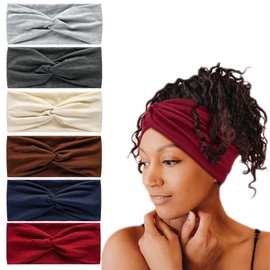 Pack of 6 Headbands for Women Wide Knotted Turban Bandana Boho Headscarves Wraps Yoga Hair Bands Fabric Elastic Headband Sports Running Headscarves
