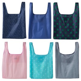 6 Pack Reusable Shopping Grocery Bags with Pouch Foldable, Wanfoou Foldable Shopping Bag Portable Reusable Grocery Bags Handy Travel Bags for Household Outdoors, Multicolor