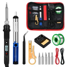 COVVY Soldering Iron Kit, 80W LCD Adjustable Temperature 180-450℃ Electric Welding Tools, with 5 Soldering Tips, Desoldering Pump, Wire Stripper Cutter, Stand, Tweezer, Tool Case