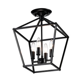 Edvivi 12 in. Semi-Flush Mount Ceiling Light, 4-Light Matte Black Farmhouse Ceiling Light Fixture for Foyer, Dining Room, Bedroom, Hallway, Kitchen Island