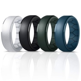 Forthee Silicone Wedding Ring for Men, 4-Pack Breathable Step Edge Sleek Design Rubber Bands, Comfortable Fit Skin Safe Durable Affordable, Size 13