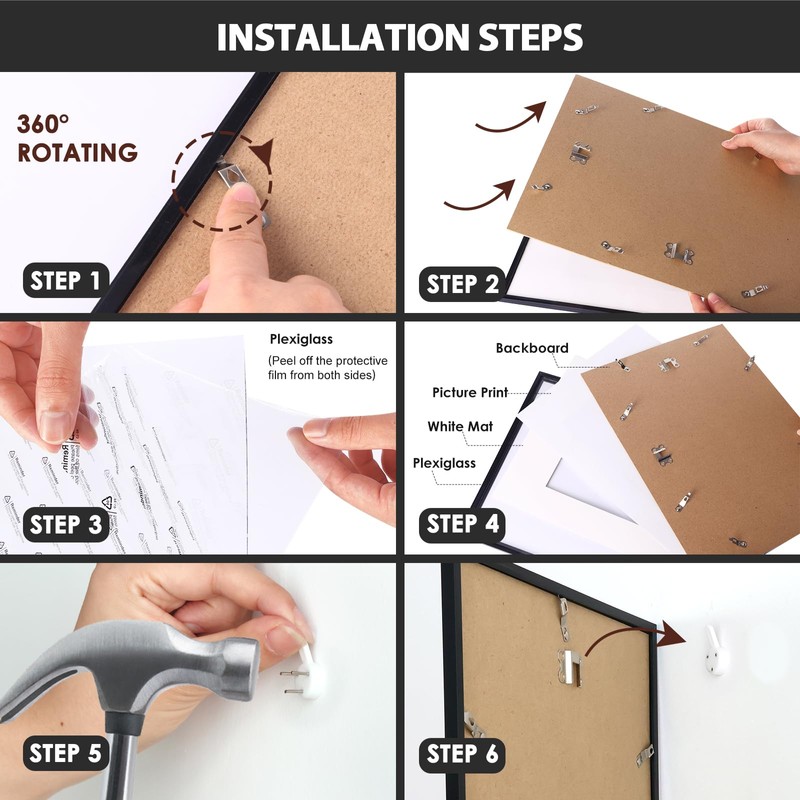 Fixwal 11x14 Picture Frame Set of 6 with Shatter Resistant