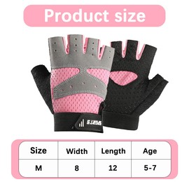 Mecmbj Children's Cycling Gloves, Riding Gloves, Ultra Thin, Non-Slip, Breathable, Fingerless Sports Gloves, for Girls and Boys Age 5-7 (Pink)