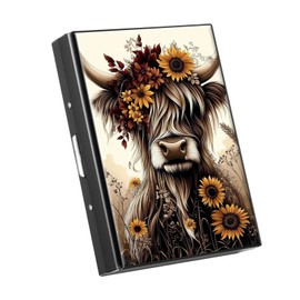 LYHXLYJH Credit Card Holder for Women Men,RFID Blocking Mini Slim Aluminum Metal Wallet ID Case Business Hard Card Case-Sunflower Highland Cattle