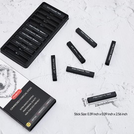 PANDAFLY Compressed Charcoal Sticks, 12 Pieces (Soft, Medium, Hard) Square Vine Charcoal Sticks for Drawing, Sketching, Shading, Charcoal Drawing Set for Beginners & Pro Artists