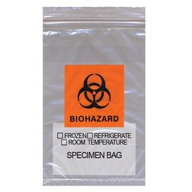Specimen Zip Transport Bag 6W x 9H with Orange Biohazard Symbol and Absorbent Pad
