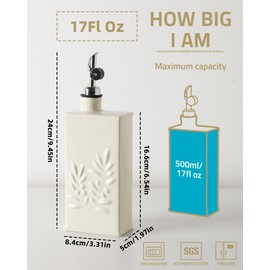 Sweejar Ceramic Olive Oil Dispenser Bottle for Kitchen, 17 Oz Relief Opaque Oil and Vinegar Dispenser Bottle with Spout, Suitable for Soy Sauce, Coffee Syrup, Liquids (Beige)