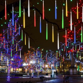 Joomer Meteor Shower Lights Outdoor, 11.8 Inches 10 Tubes 240 LED, Waterproof Meteor Christmas Lights, Hanging Icicle Lights, Falling Rain Lights for Tree Wedding Party Holiday Decoration