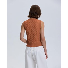 Locachy Women's V Neck Sleeveless Cable Knit Sweater Vest Soft 2025 Summer Button Front Cardigan Tank Tops Brown S