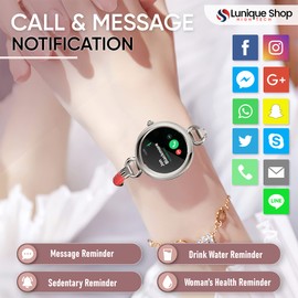 LUNIQUESHOP LSBEAUTY Smartwatch Women Messages Whatsapp Notifications Fitness Watch Activity Bracelet Blood Pressure Oxygen in Blood Gift Fitness Tracker Android iOS Silver Red Leather