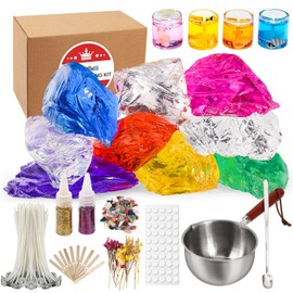 Jelly Candle Making Kit,9pcs Jelly Wax -7 Colors Soft Jelly Wax for Gel Wax Candle Making kit，Includes Wax Wicks Wick Stickers，Wooden Wick Holders and More，DIY Starter Candle Making Kit 2.8LB/45oz