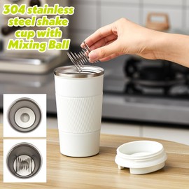 Maxdot 2 Pcs Stainless Steel Shaker Cup with Mixing Ball 17 oz Insulated Metal Blender Tumbler Water Bottle for Protein Mixes Gym Workout (White)