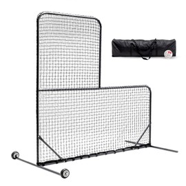 Donext L-Shaped Baseball Softball Pitching Net, 84x84 Inch Portable Training Screen with Wheels, Easy Assembly Practice Net for Backyard and League Use(Black)