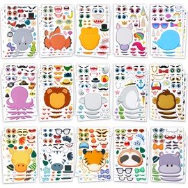 JOYIN JOYIN 90 PCS 9.8x6.7 Make-a-face Sticker Sheets Make Your Own Animal Mix and Match Sticker Sheets with Safaris, Sea and Fantasy Animals Kids Party Favor Supplies Craft