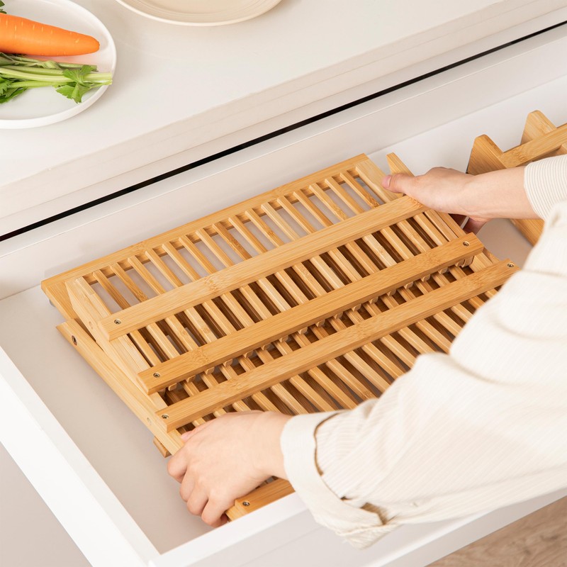 HBlife Bamboo Dish Drying Rack with Utensil Holder, 3-Tier Large