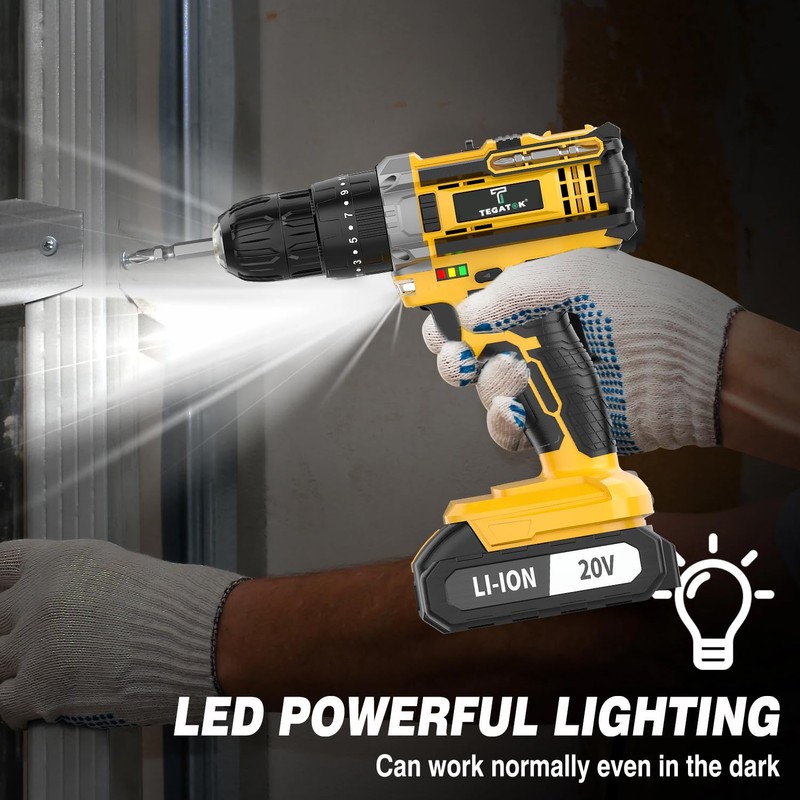 20V Cordless Drill/Driver, Electric Screwdriver - 2 Batteries, 30Nm, 21+1
