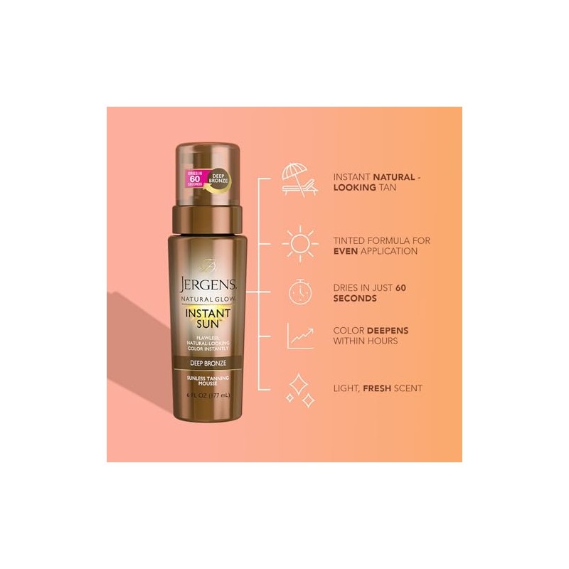 Jergens - Espuma bronceadora natural Glow Instant Sun sin sol,