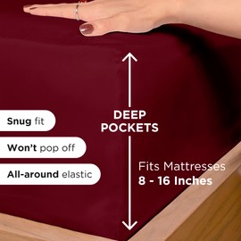 Royale Linens Fitted Sheet Twin XL - Ultra Soft 1800 Brushed Microfiber - Hotel Luxury Bottom Sheets - Wrinkle Free & Fade Resistant - Deep Pocket Fitted Sheet Only (Twin XL, Burgundy)
