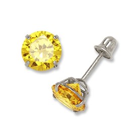 14K White Gold 6mm Round Cubic Zircornia Birthstone Basket-Set Solitaire Screw-back Stud Earrings (12 colors) (November)