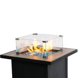 BALI OUTDOORS Fire Pit Wind Guard Fence 18"x 18"x 6" Square Fire Pit Screen Clear Tempered Glass Flame Guard for Propane Fire Pit, Outdoor Fire Column