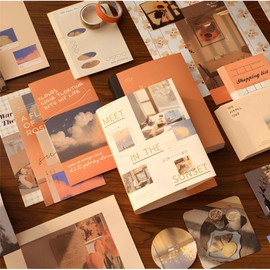 HITHOTMMA Kit Estético de Álbumes de Recortes, 346 Piezas Álbumes de Recortes Clásico de DIY, Kit de Álbum de Recortes Vintage, Pegatinas y Decorativos, Agenda A6, Regalo para amigas y Niñas (naranja)