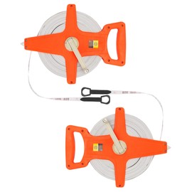 QWORK 1/2" x 330' Fiberglass Tape Measure, 2 Pack Engineer's Open Reel Dual Sided Measure, Orange