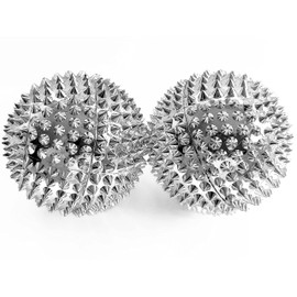 2 x DBT Skills Hedgehog Ball Magnetic High Stress Acupressure Ball for Stress Relief or Massage Against Tension and for More Mobility and Concentration (Silver)