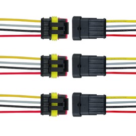 QitinDasen 3 Set 4 Pin Waterproof Car Electrical Connectors, Sealed Waterproof Electrical Connector Plug Socket Kit with 16 AWG Pre-Wired, for Car Truck Boat