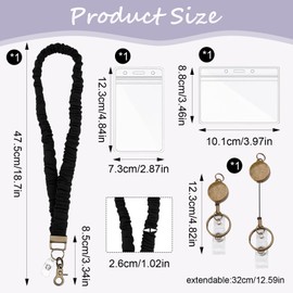 Scrunchie Lanyard for Teachers, Stretchy Elastic Breakaway Retractable Badge Reel Holder for ID Badges Keys, for Women Nurse Office Staff, Black