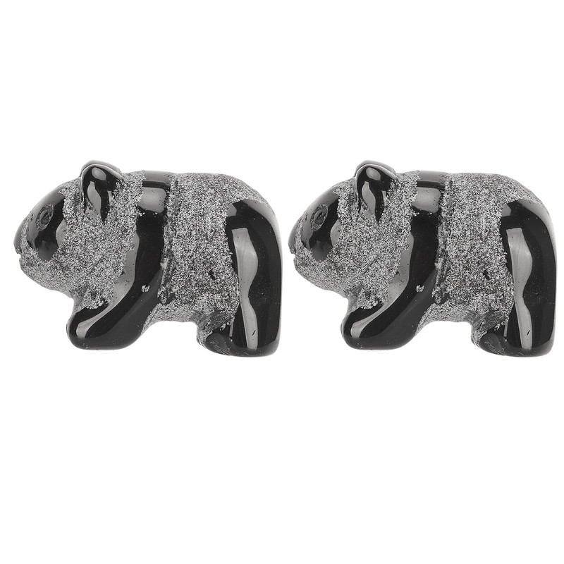 2pcs Panda Statue Obsidian Frosted Cute Mini Ingenious Handcrafted Panda