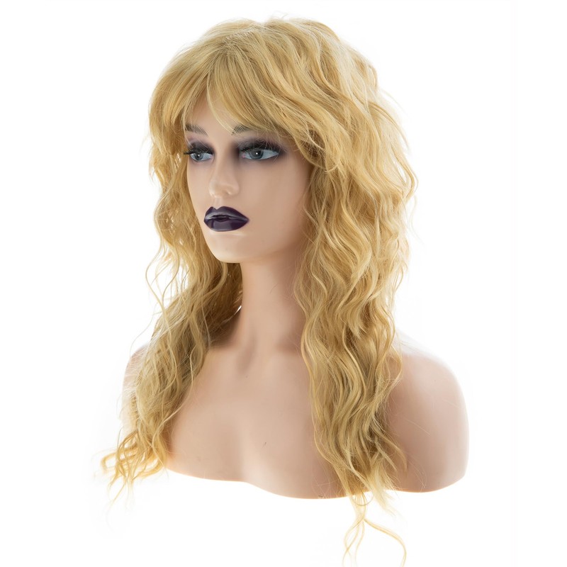 Baruisi Long Curly Wavy Blonde Wig with Bangs Synthetic Heat