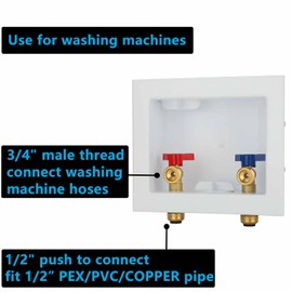 (1 Pack) Lidertik Washing Machine Outlet Box Push to Connect with Center Drain, Inlet 1/2 inch Push to Connect x Outlet 3/4 inch Male Thread LI-550-11