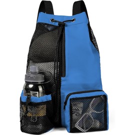 Aymxcls Swim Bag Foldable Mesh Drawstring Bag with Quick-Dry Shoulder Strap Beach Backpack with Wet Pocket for Swimming, Gym, and Workout Gear