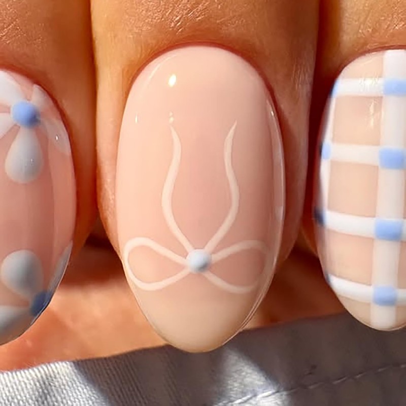 Short Almond Press On Nails Line Fake Nails Press Ons