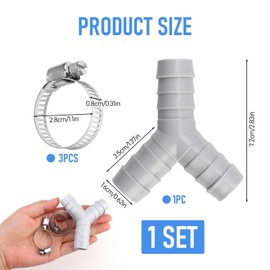Joynine 2 Way Y Splitter for Pipes, Connection Accessories for Washing Machines and Dishwashers, Includes Three Retaining Clips, Heat Resistant, Chemical Resistant, Compatible with Hoses 16-27 mm, Grey