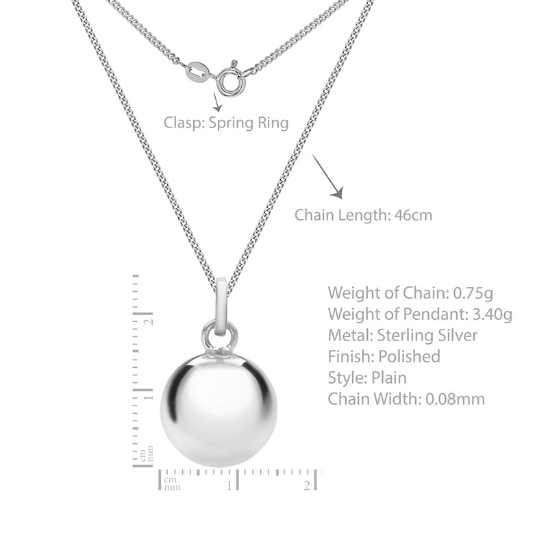 Tuscany Silver Women's Sterling Silver 16mm Ball Pendant on Curb